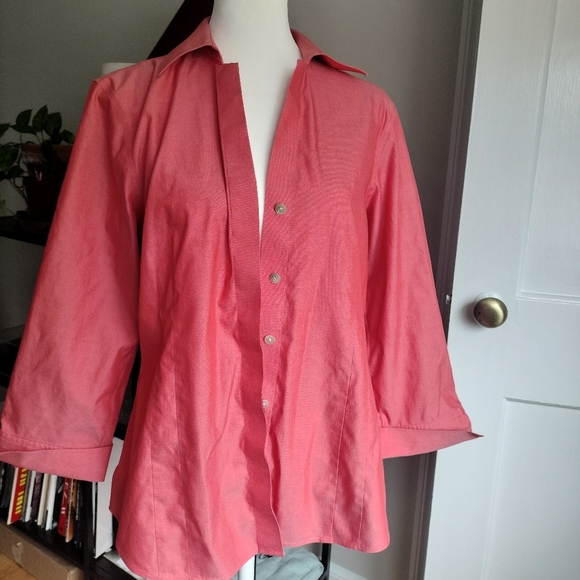 Foxcroft Women's Petite Casual Coral Button Down No-Iron Shirt - Picture 3 of 9